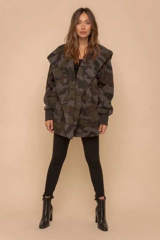 CAMO PRINT FUR OPEN JACKET - ASSORTED COLORS