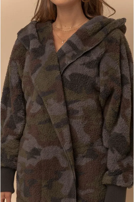 CAMO PRINT FUR OPEN JACKET - ASSORTED COLORS