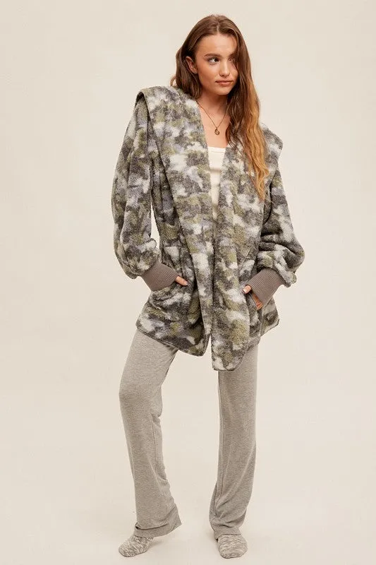 CAMO PRINT FUR OPEN JACKET - ASSORTED COLORS