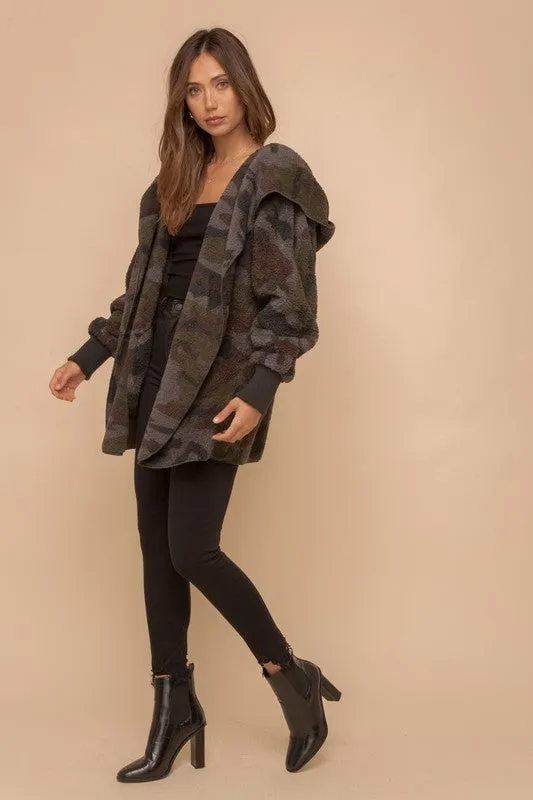 CAMO PRINT FUR OPEN JACKET - ASSORTED COLORS