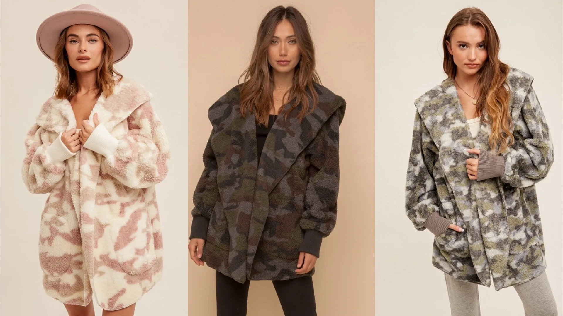 CAMO PRINT FUR OPEN JACKET - ASSORTED COLORS