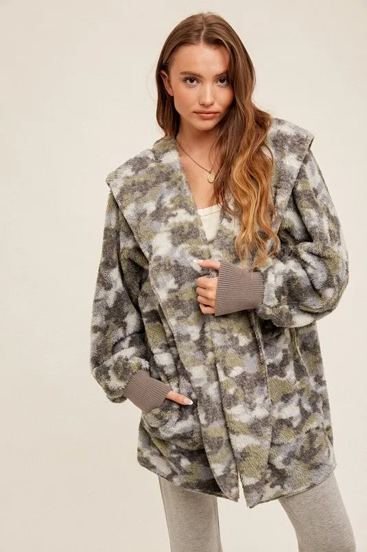 CAMO PRINT FUR OPEN JACKET - ASSORTED COLORS