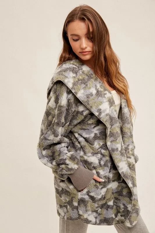 CAMO PRINT FUR OPEN JACKET - ASSORTED COLORS