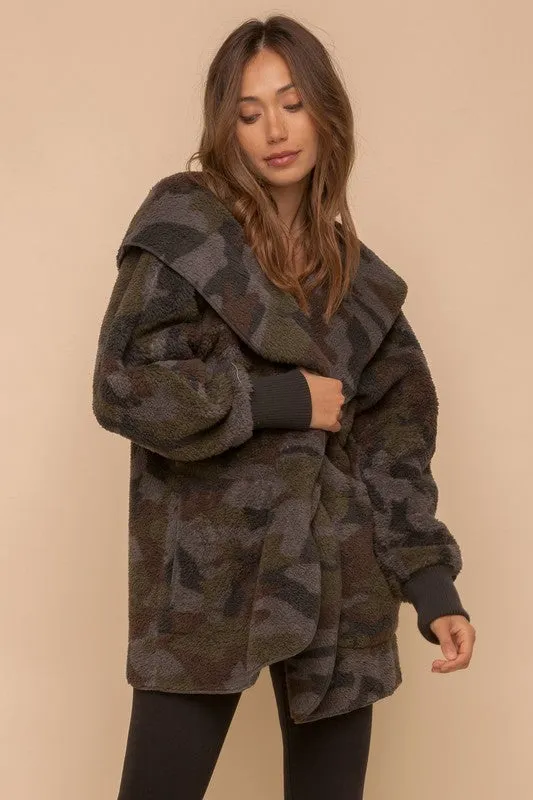 CAMO PRINT FUR OPEN JACKET - ASSORTED COLORS