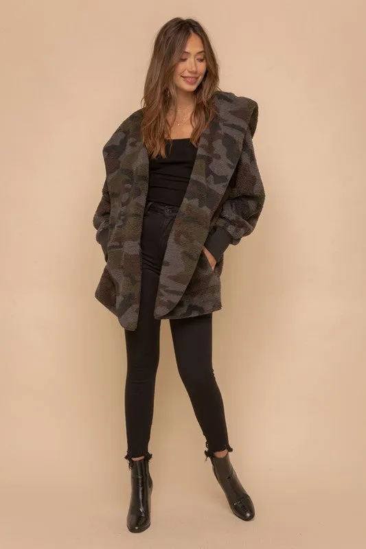 CAMO PRINT FUR OPEN JACKET - ASSORTED COLORS