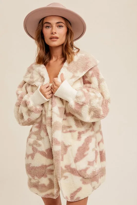 CAMO PRINT FUR OPEN JACKET - ASSORTED COLORS