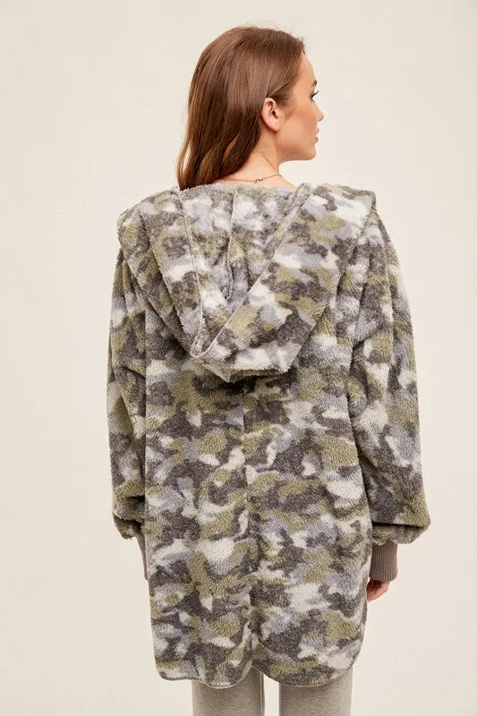 CAMO PRINT FUR OPEN JACKET - ASSORTED COLORS