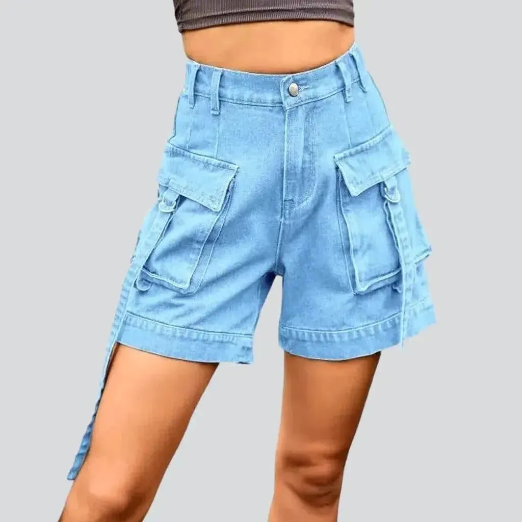 Cargo pocket-straps jeans shorts