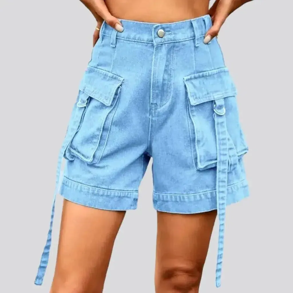 Cargo pocket-straps jeans shorts