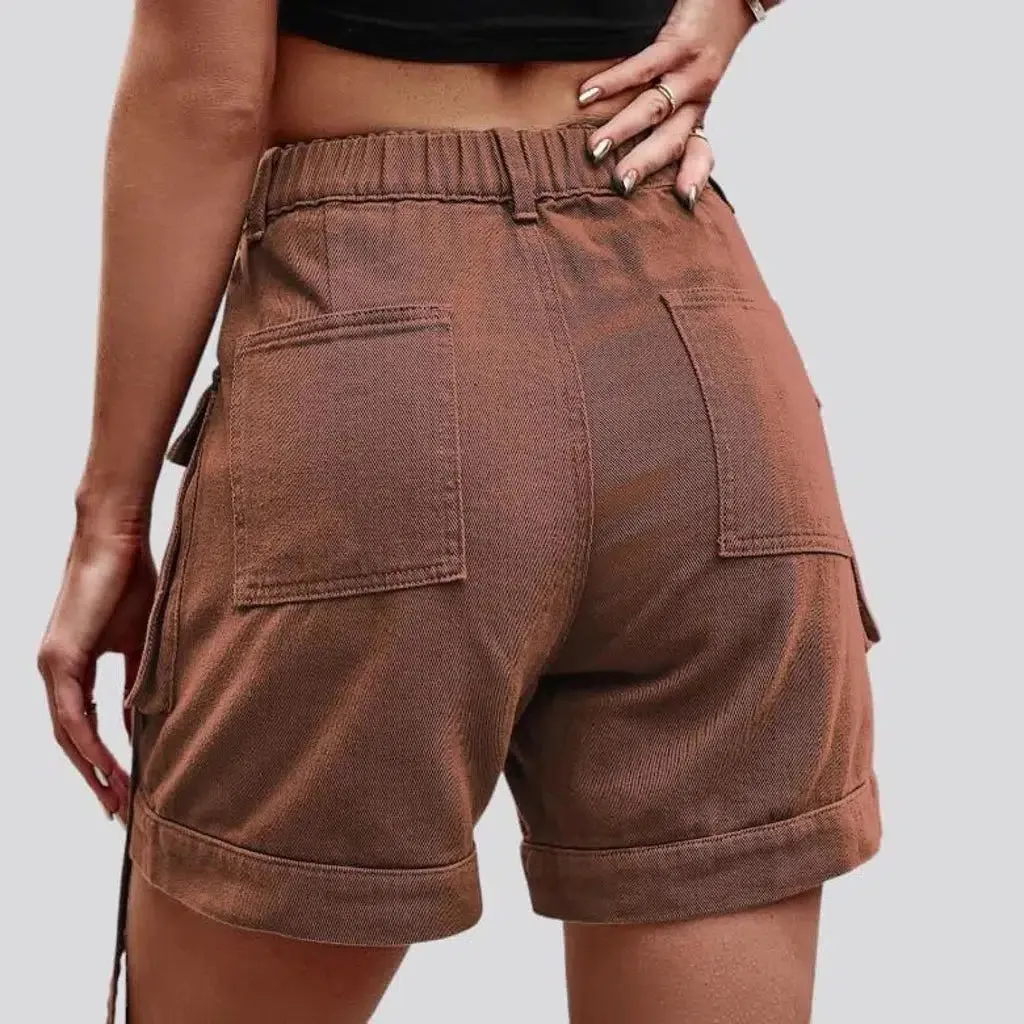 Cargo pocket-straps jeans shorts