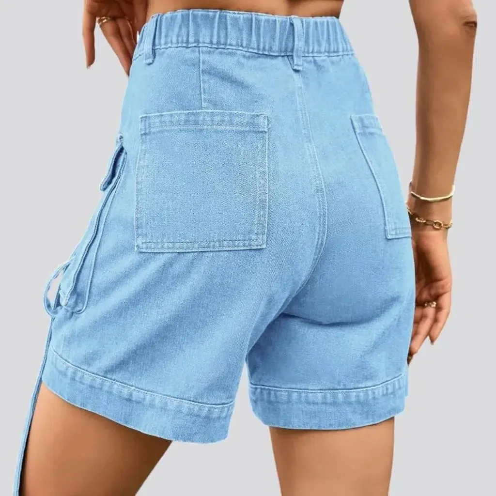 Cargo pocket-straps jeans shorts