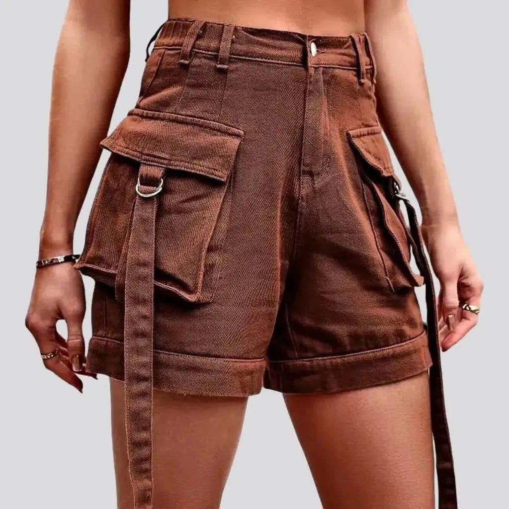 Cargo pocket-straps jeans shorts