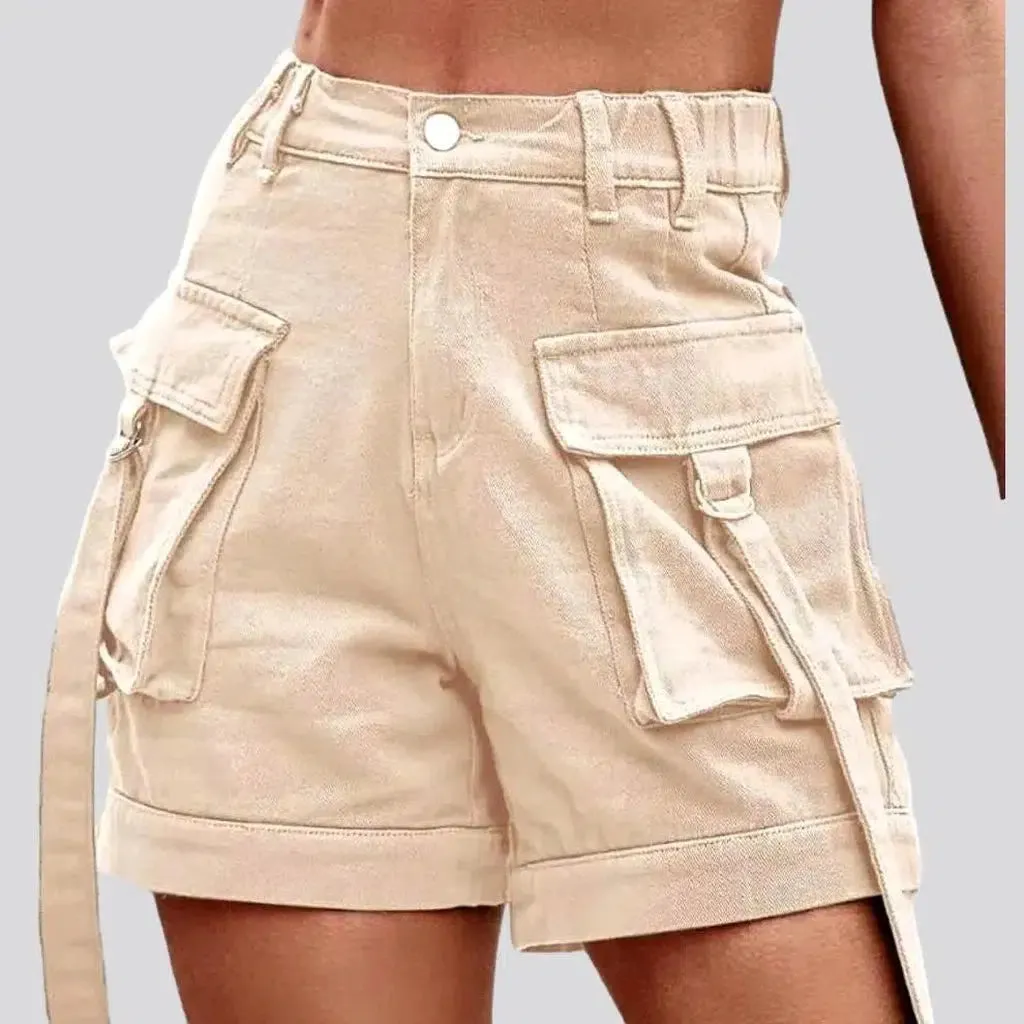 Cargo pocket-straps jeans shorts