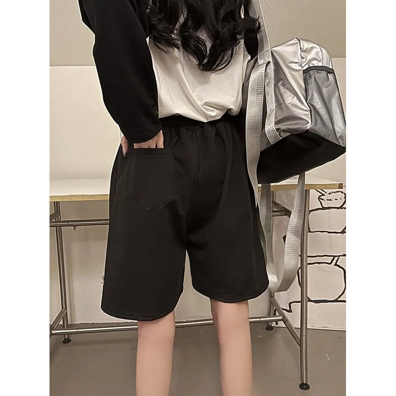 Casual Loose Fit Sports Straight Wide-Leg Slimming High-Waisted Shorts