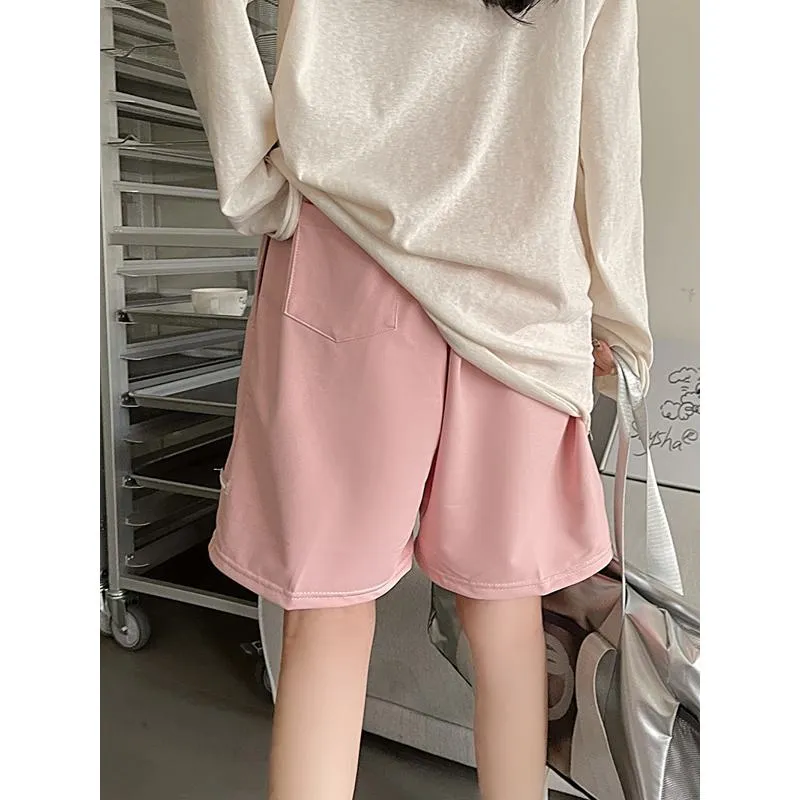 Casual Loose Fit Sports Straight Wide-Leg Slimming High-Waisted Shorts