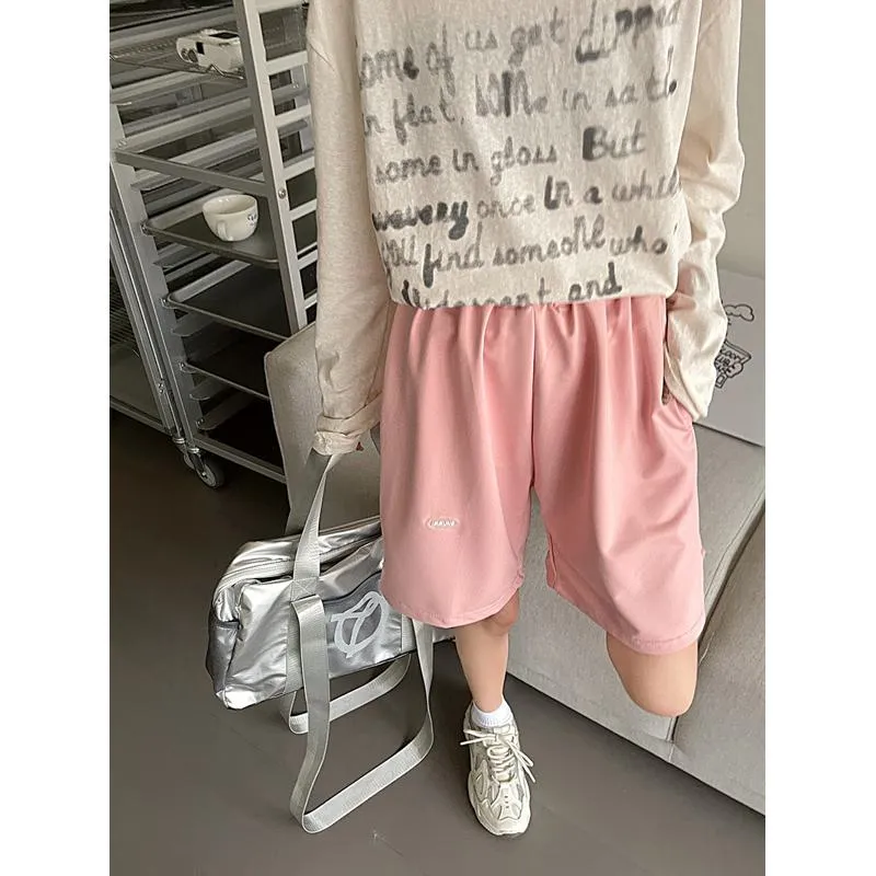 Casual Loose Fit Sports Straight Wide-Leg Slimming High-Waisted Shorts