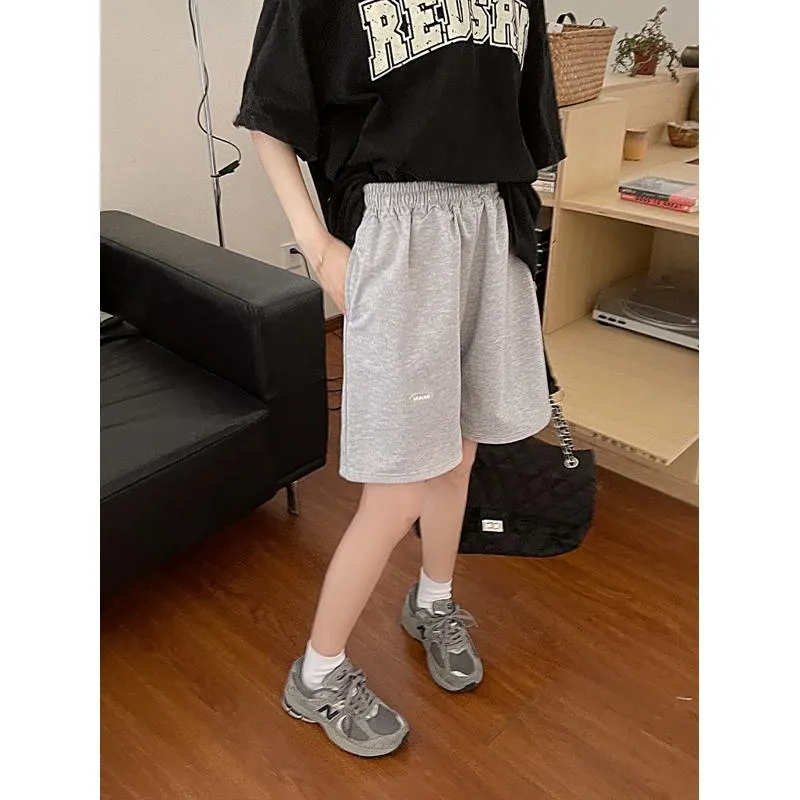 Casual Loose Fit Sports Straight Wide-Leg Slimming High-Waisted Shorts