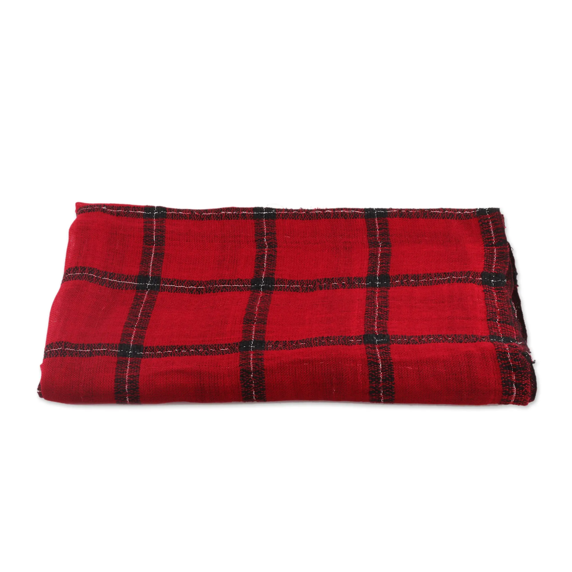 Checked Viscose Blend Wrap Scarf in Crimson from India - Crimson Checks | NOVICA