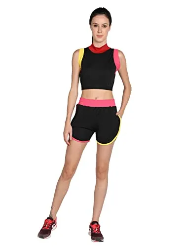 CHKOKKO Sports Workout Gym Training Shorts for Women BlackMulti L