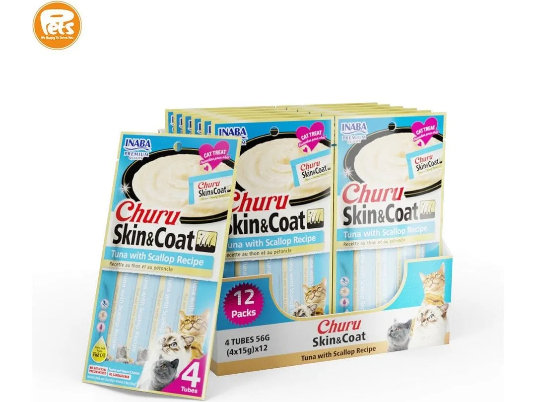 Churu Skin & Coat Tuna with Scallop Recipe 4 Tubes 56g