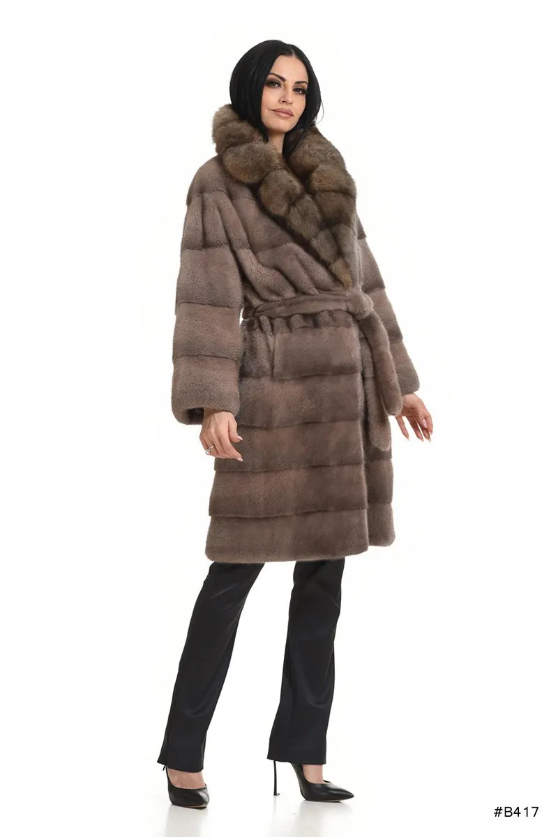 Classy mink coat with a special luxury sable fur collar