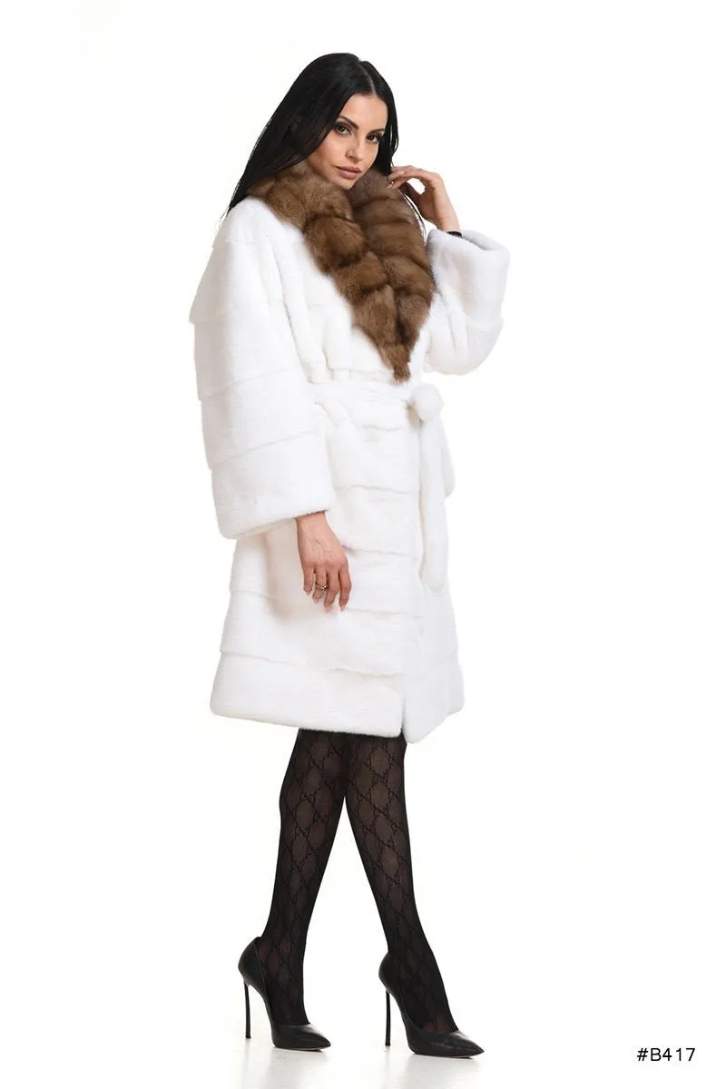 Classy mink coat with a special luxury sable fur collar