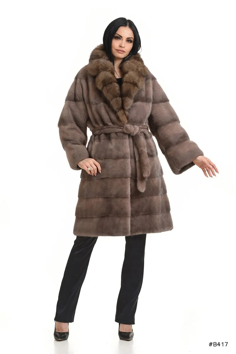 Classy mink coat with a special luxury sable fur collar