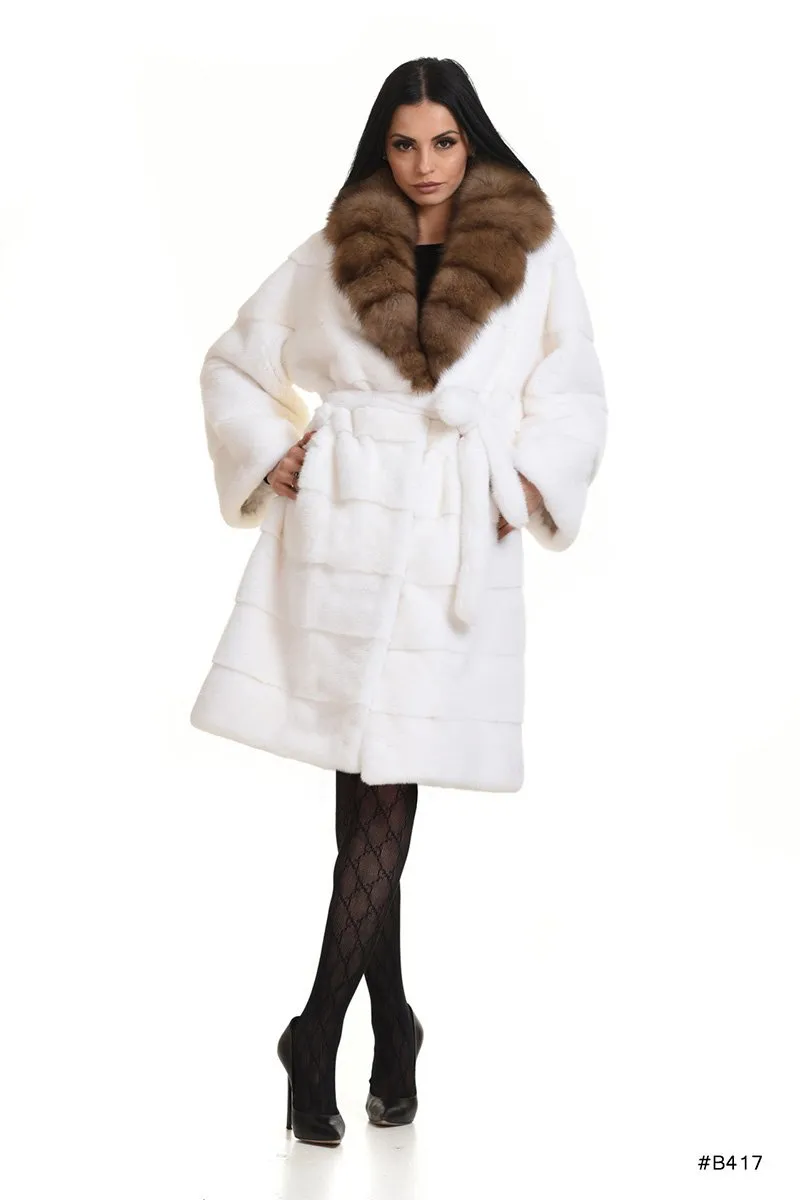 Classy mink coat with a special luxury sable fur collar