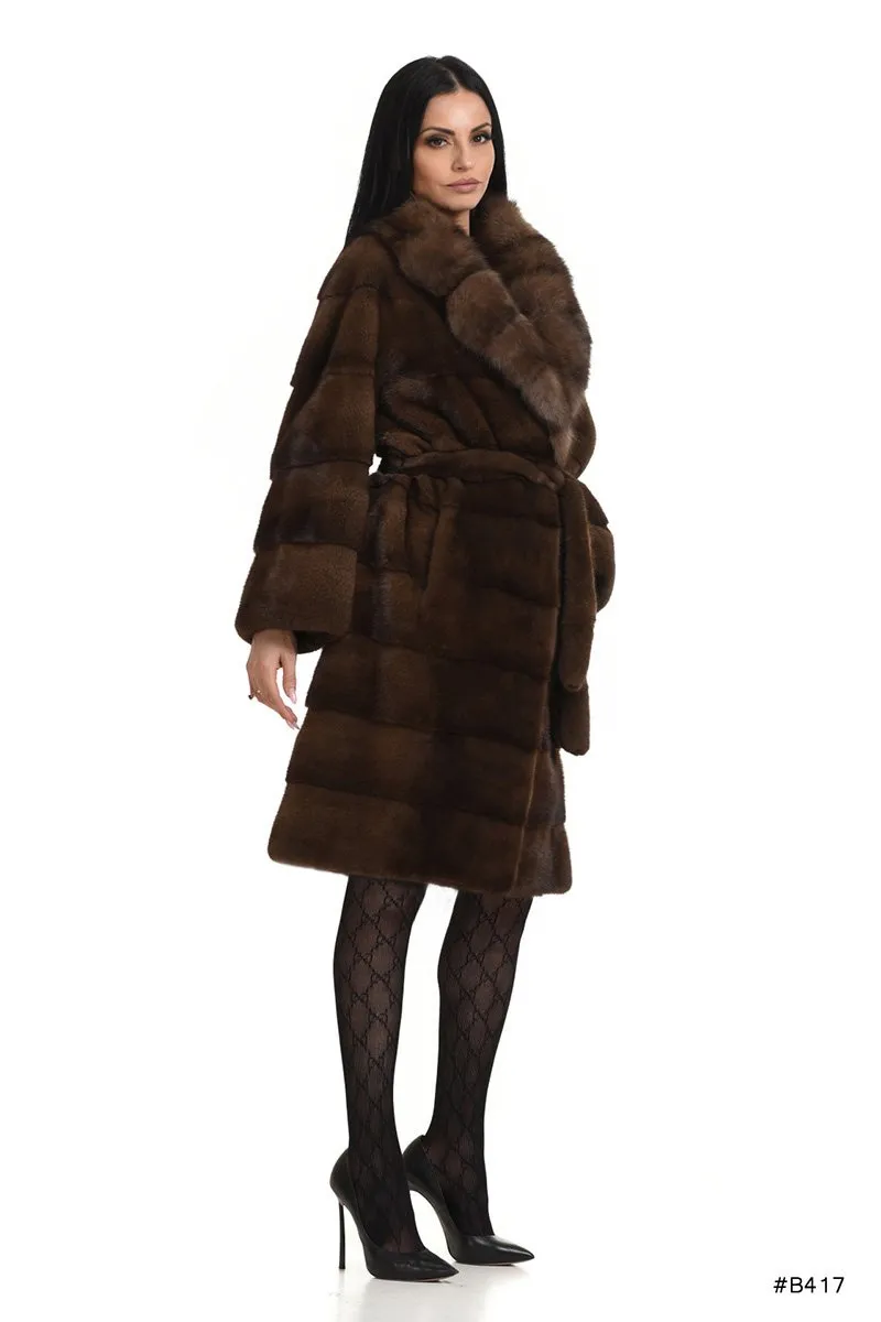 Classy mink coat with a special luxury sable fur collar