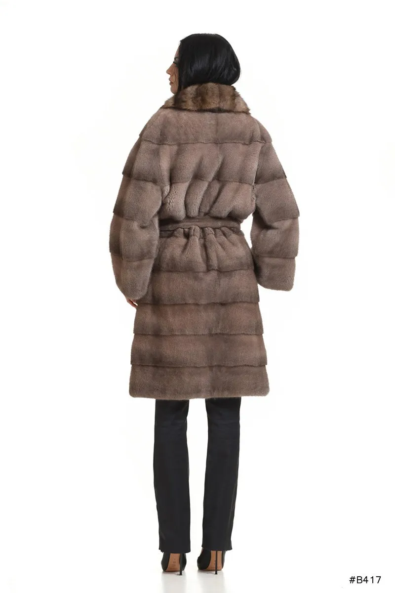 Classy mink coat with a special luxury sable fur collar