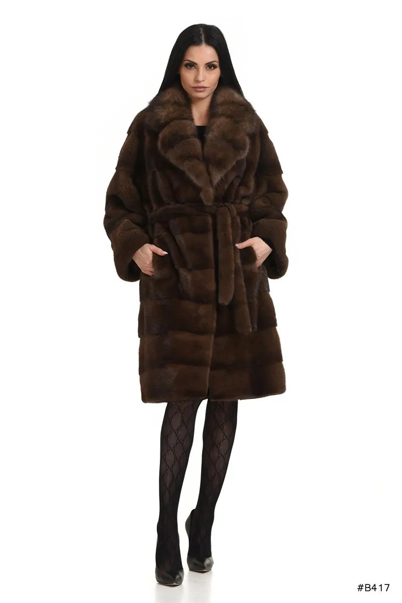 Classy mink coat with a special luxury sable fur collar