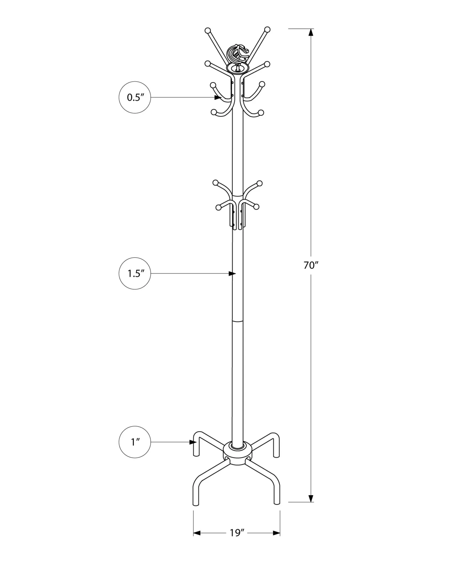 Coat Rack - 70"H / Red Metal