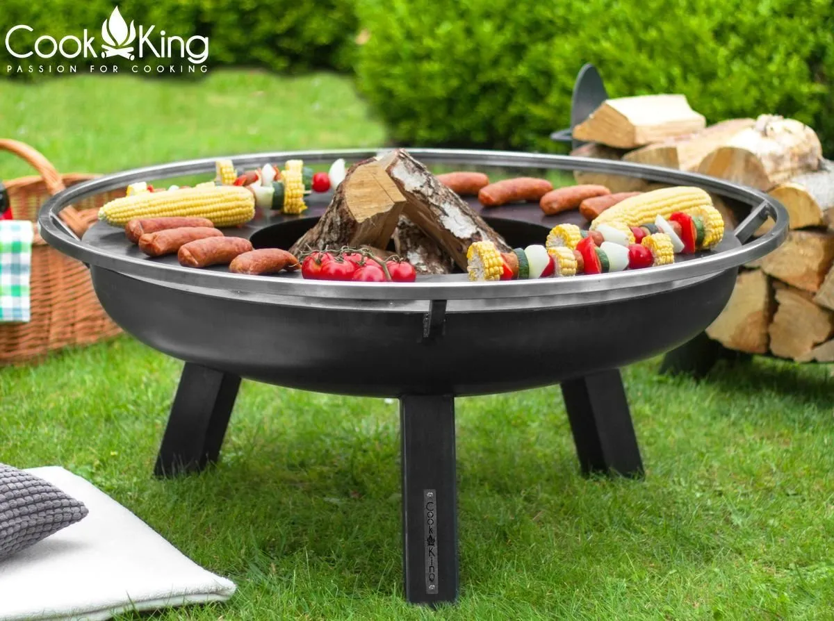 Cook King Fire Bowl Pit Grill Plate Garden and Outdoor Patio Entertaining Portable Metal Round 80cm