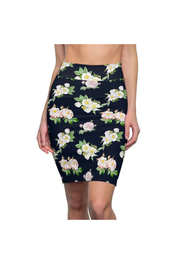 Dark Blue Floral Women's Pencil Skirt