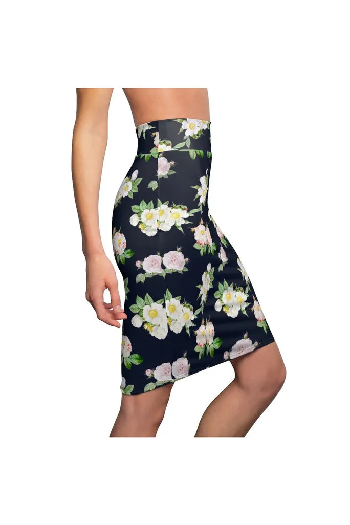 Dark Blue Floral Women's Pencil Skirt