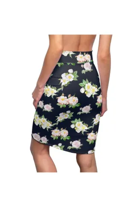 Dark Blue Floral Women's Pencil Skirt