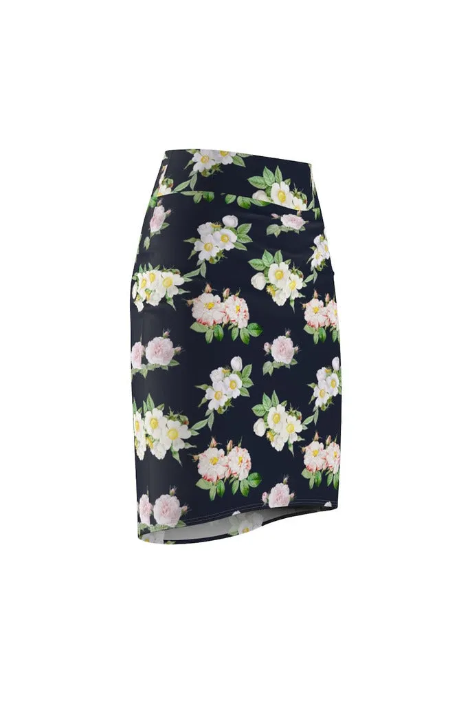 Dark Blue Floral Women's Pencil Skirt