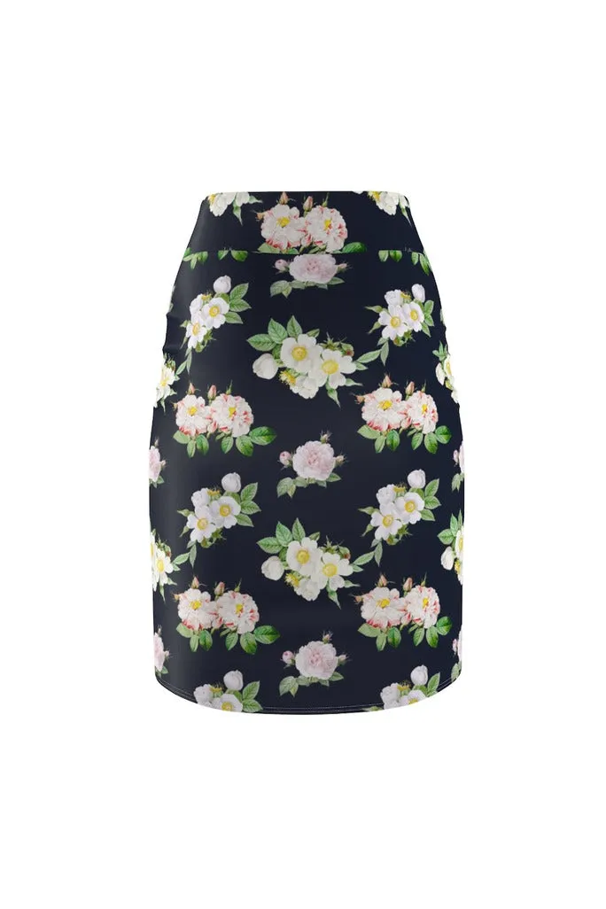 Dark Blue Floral Women's Pencil Skirt