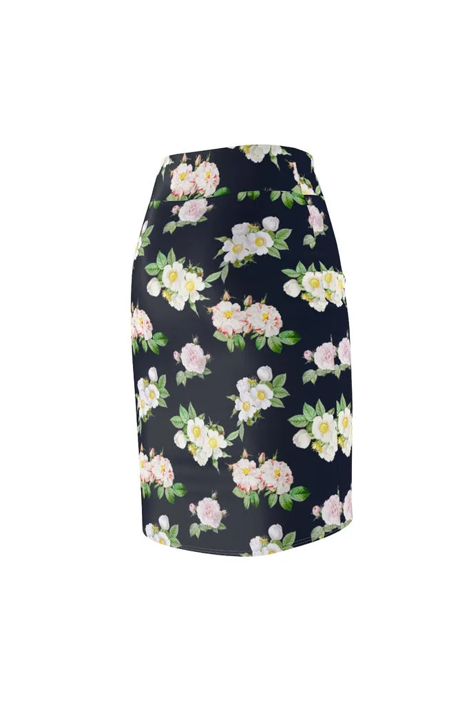 Dark Blue Floral Women's Pencil Skirt