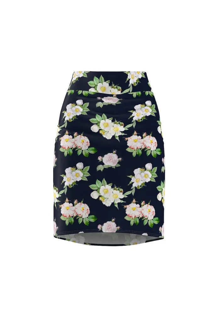 Dark Blue Floral Women's Pencil Skirt