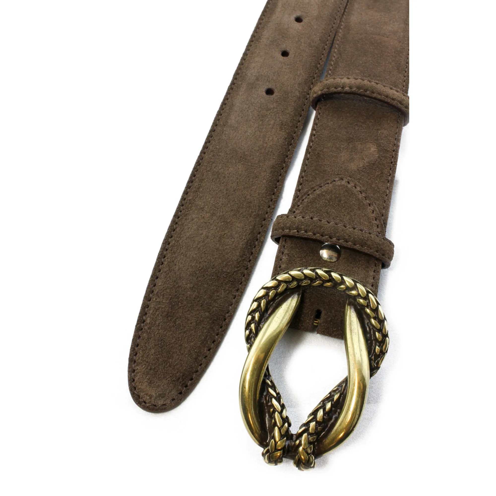 Dark brown classic suede reef knot belt