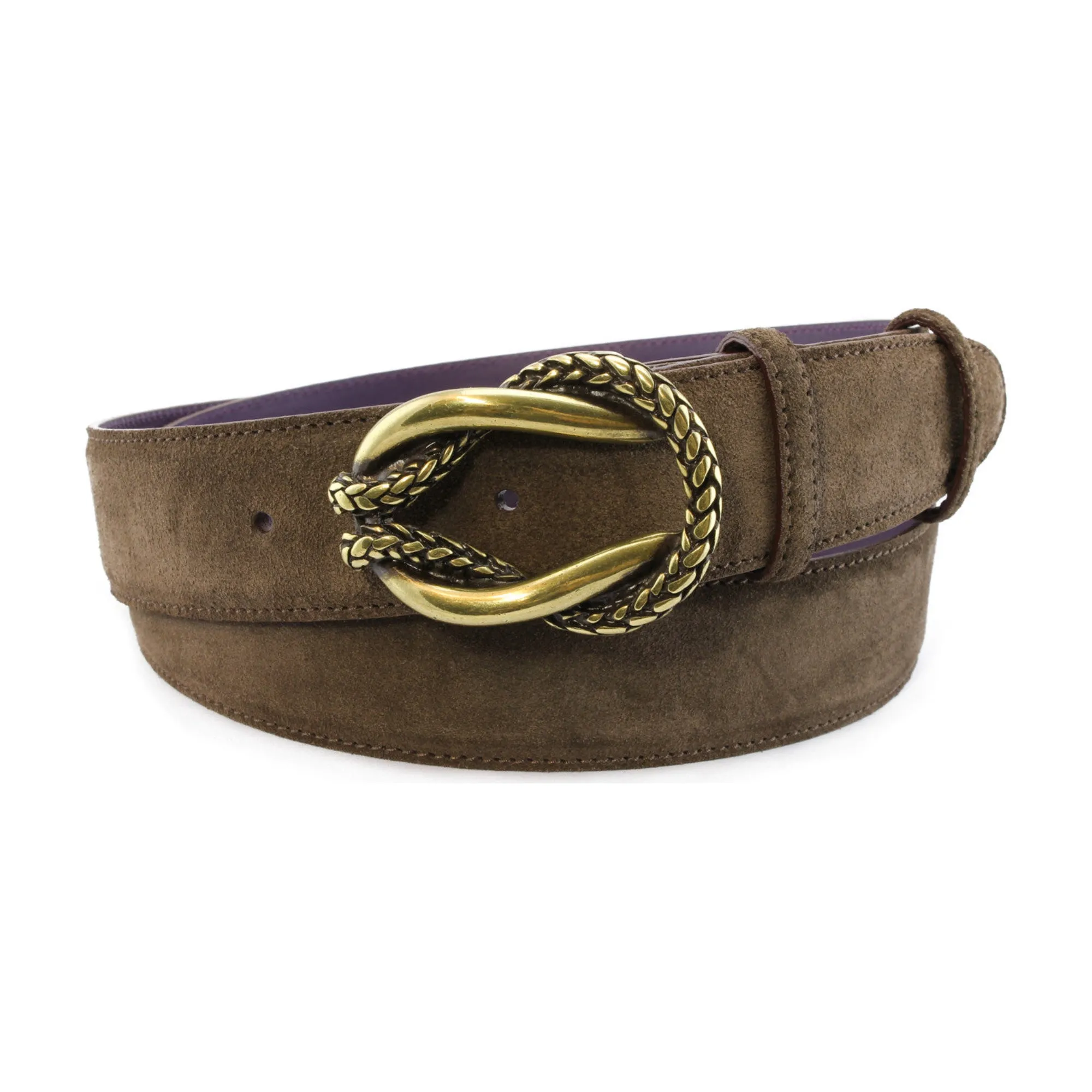 Dark brown classic suede reef knot belt