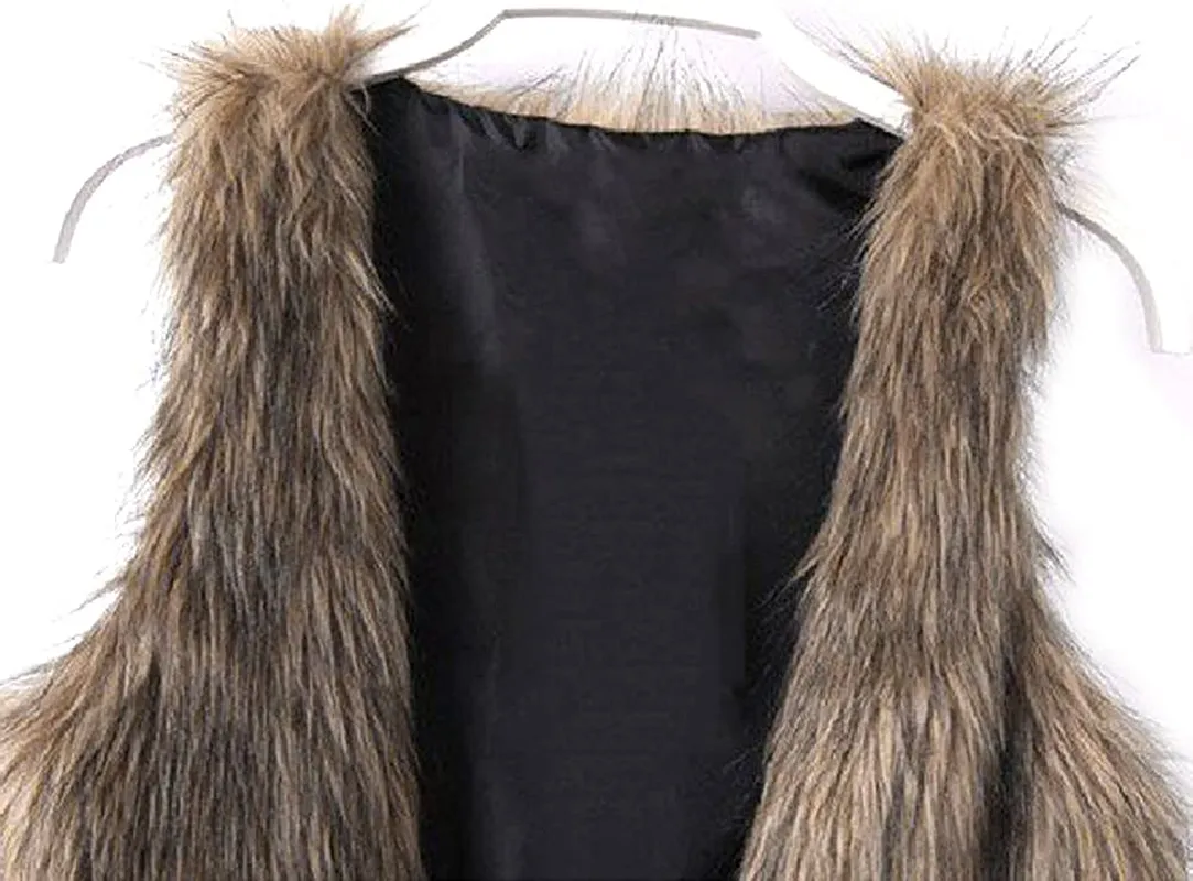 Dikoaina Fashion Women Faux Fur Waistcoat Short Vest Jacket Coat Sleeveless Outwear