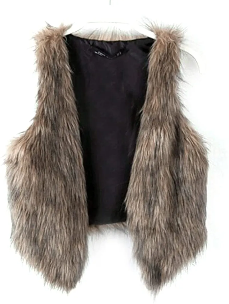 Dikoaina Fashion Women Faux Fur Waistcoat Short Vest Jacket Coat Sleeveless Outwear