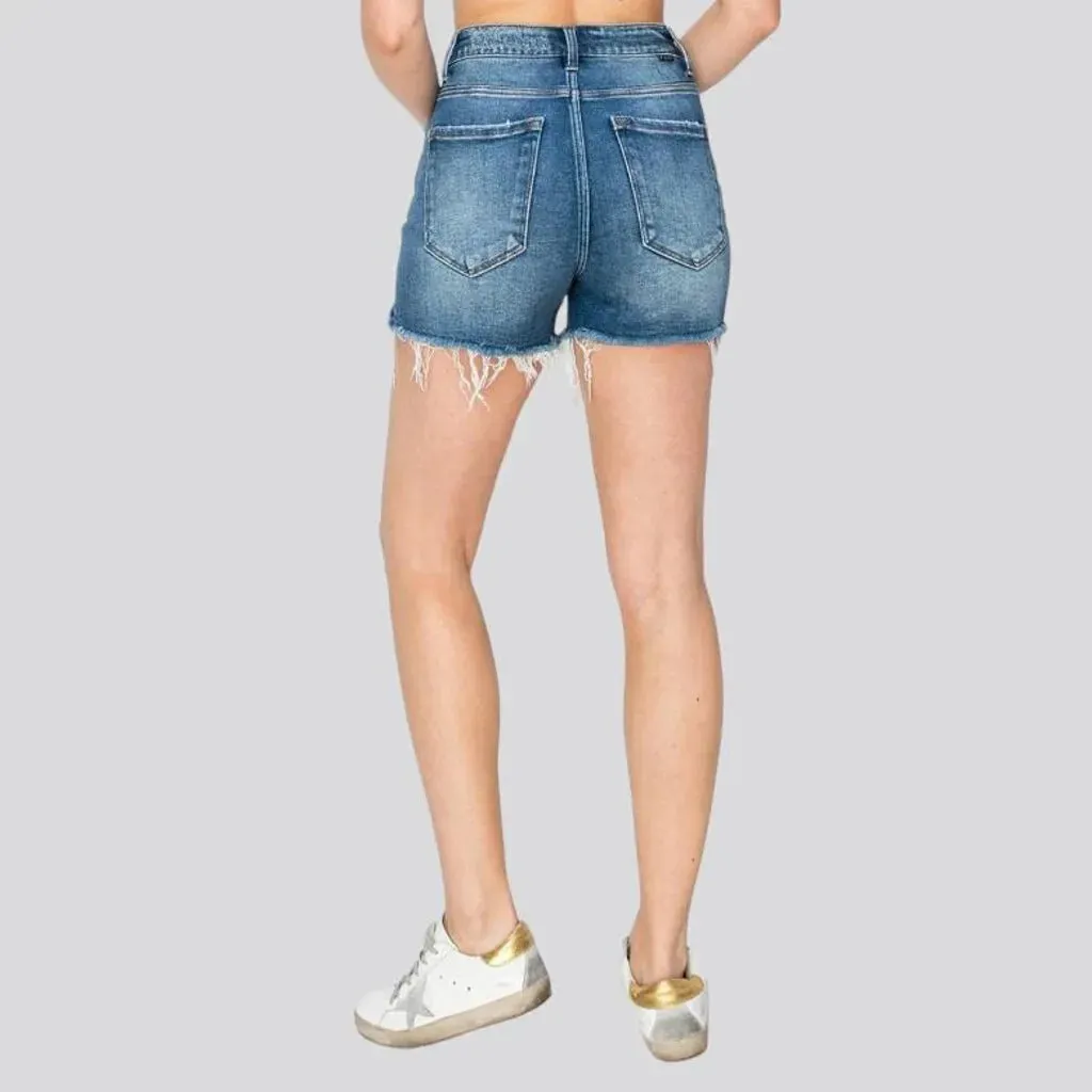 Distressed high-waist denim shorts for ladies