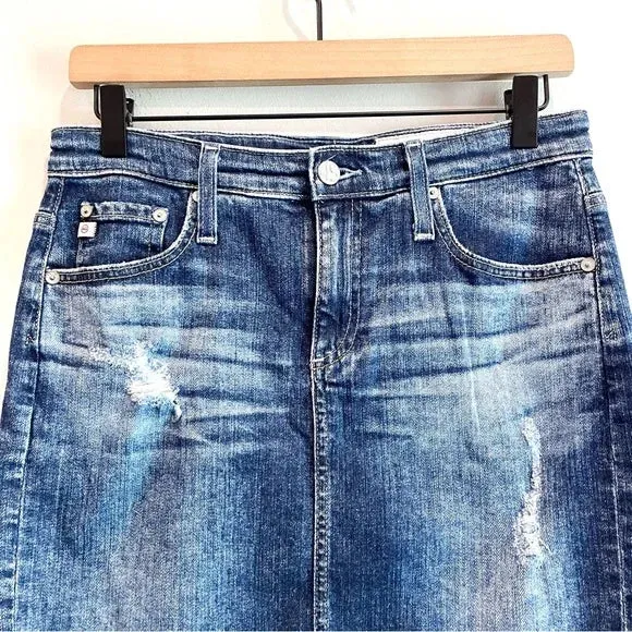 Distressed Pencil Jean Skirt