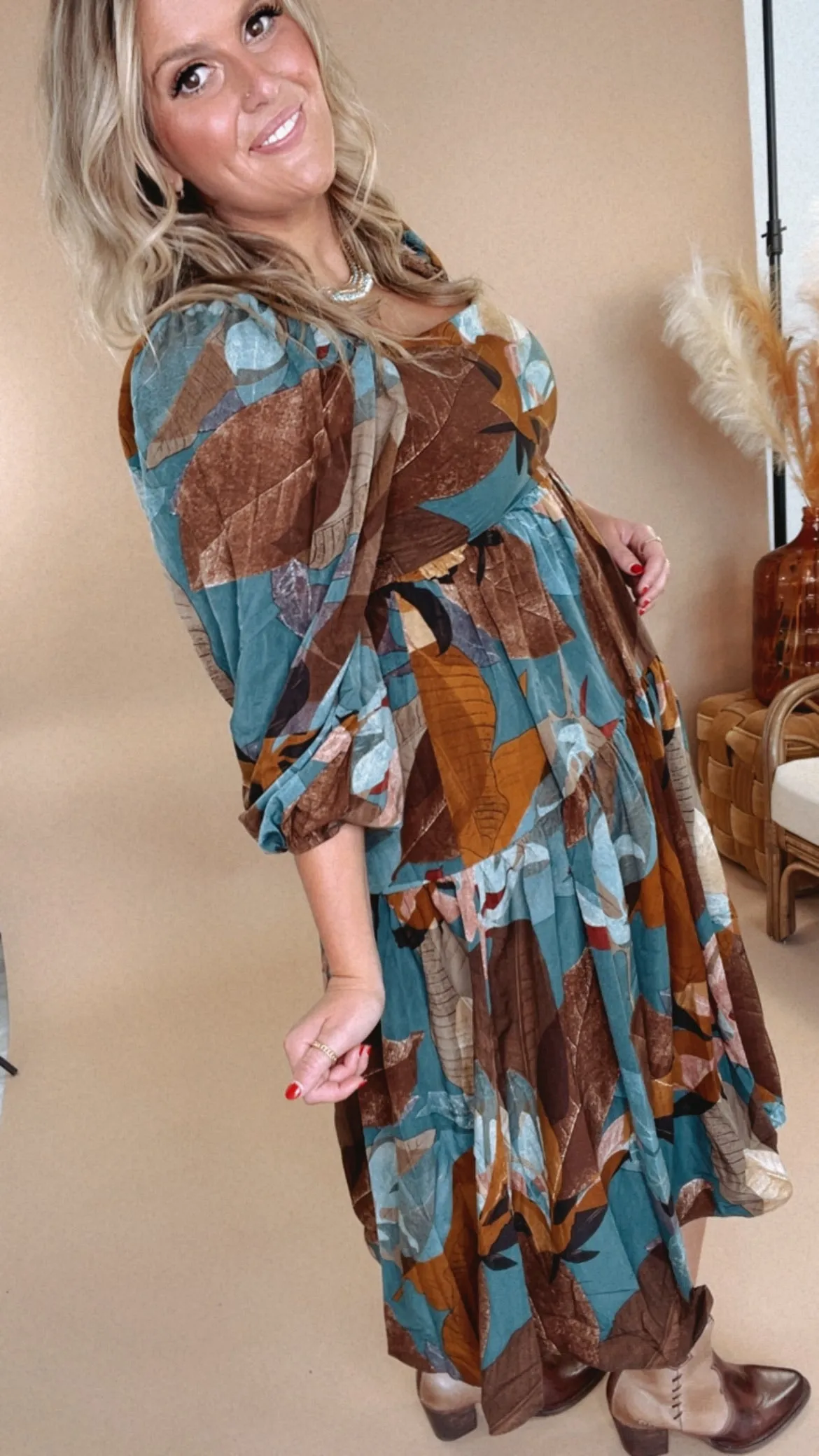 Dress To Impress Printed Maxi Dress, Teal