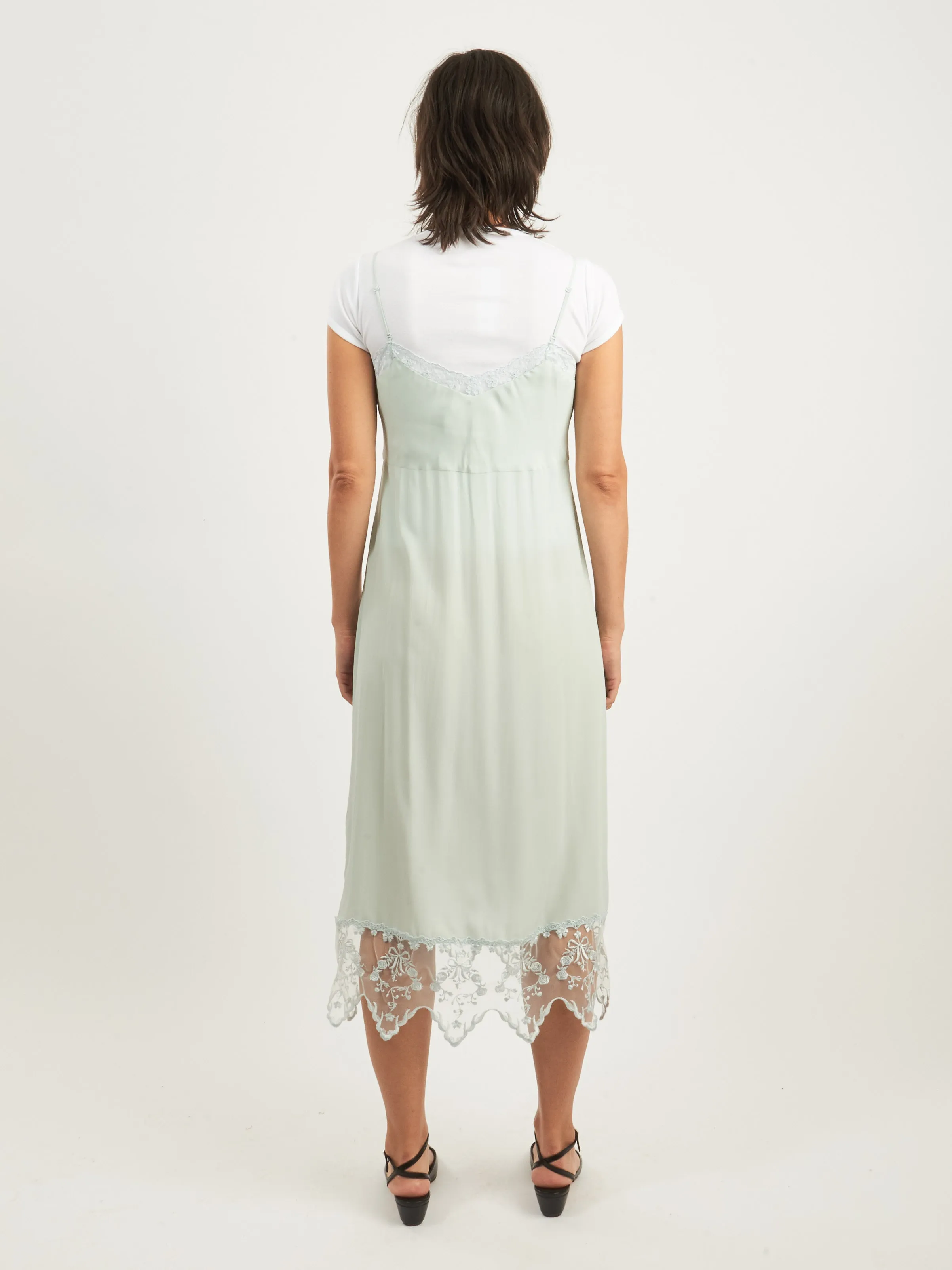 Duck Egg Slip Dress w/ Lace Trim