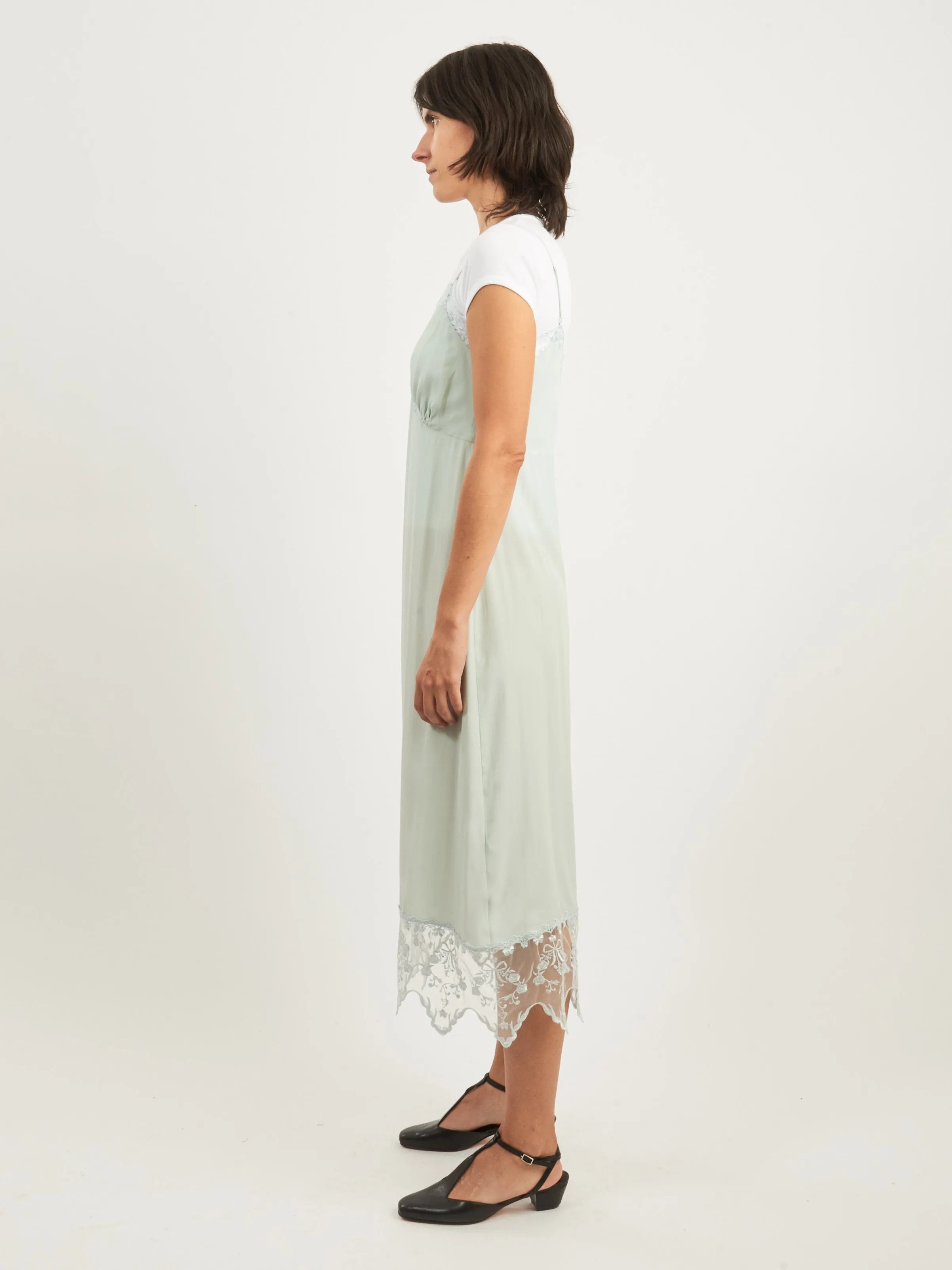 Duck Egg Slip Dress w/ Lace Trim