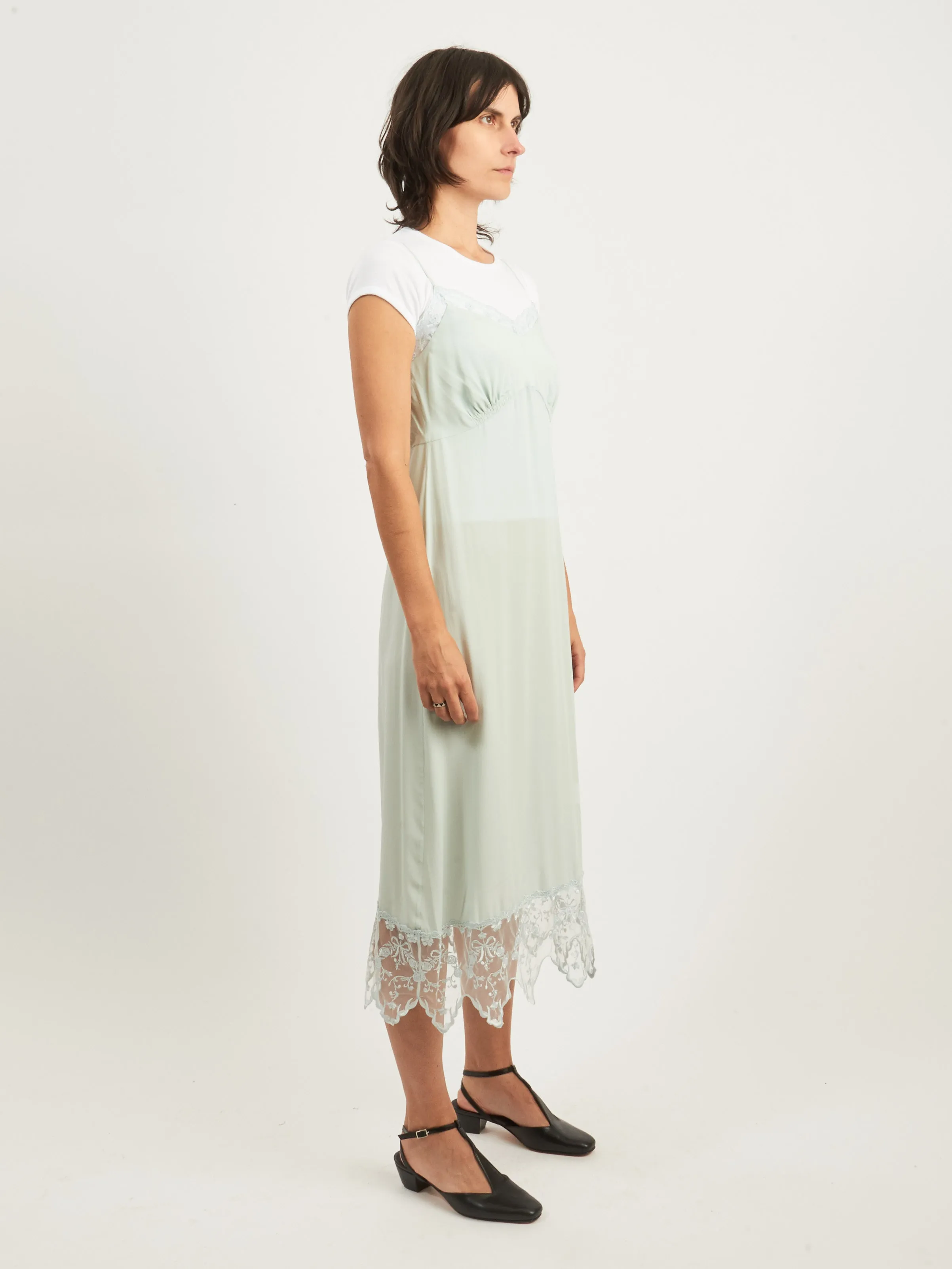 Duck Egg Slip Dress w/ Lace Trim